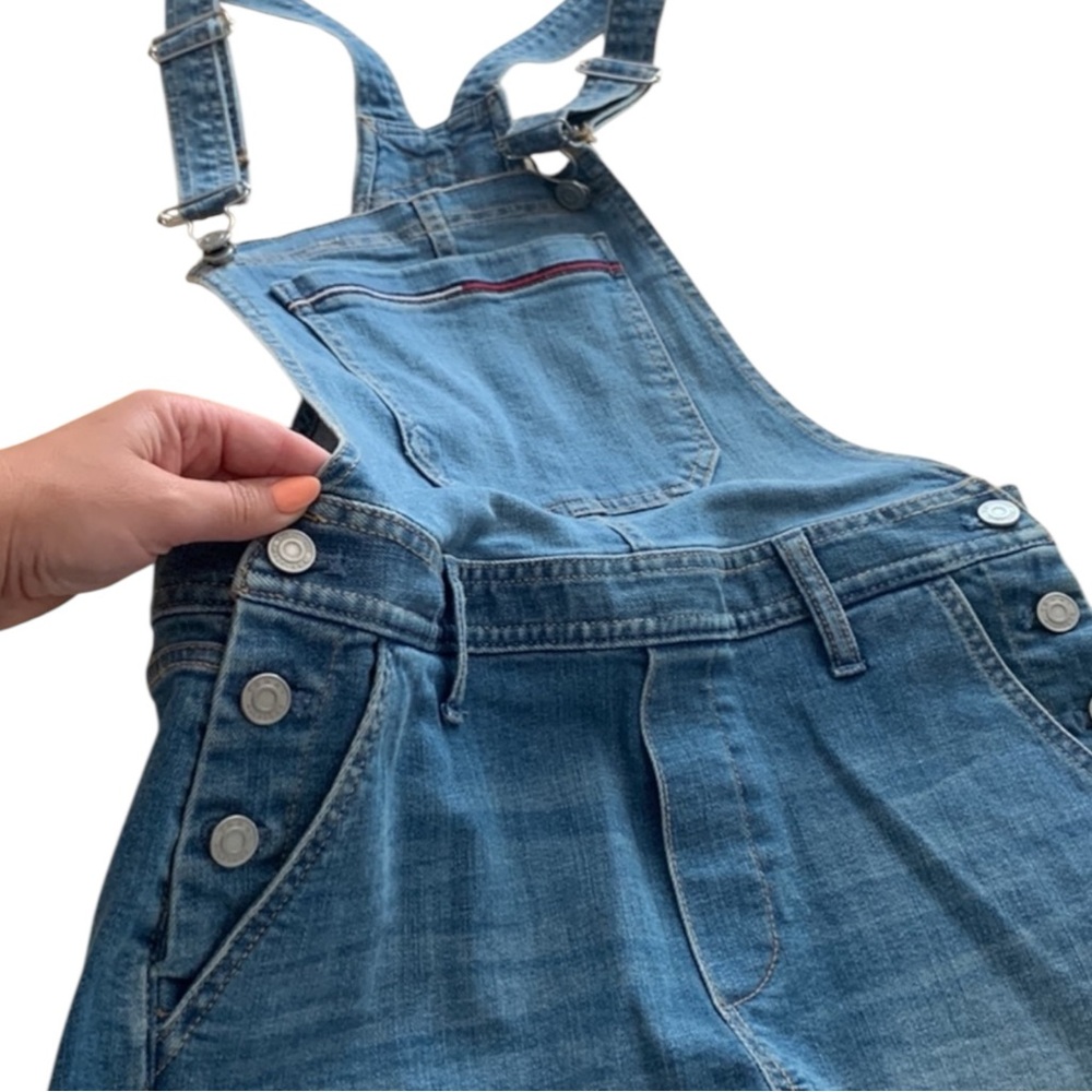 TOMMY HILFIGER Denim Shortalls in Washed Blue Size 0 — Y2K Vibes!!! - Picture 5 of 11